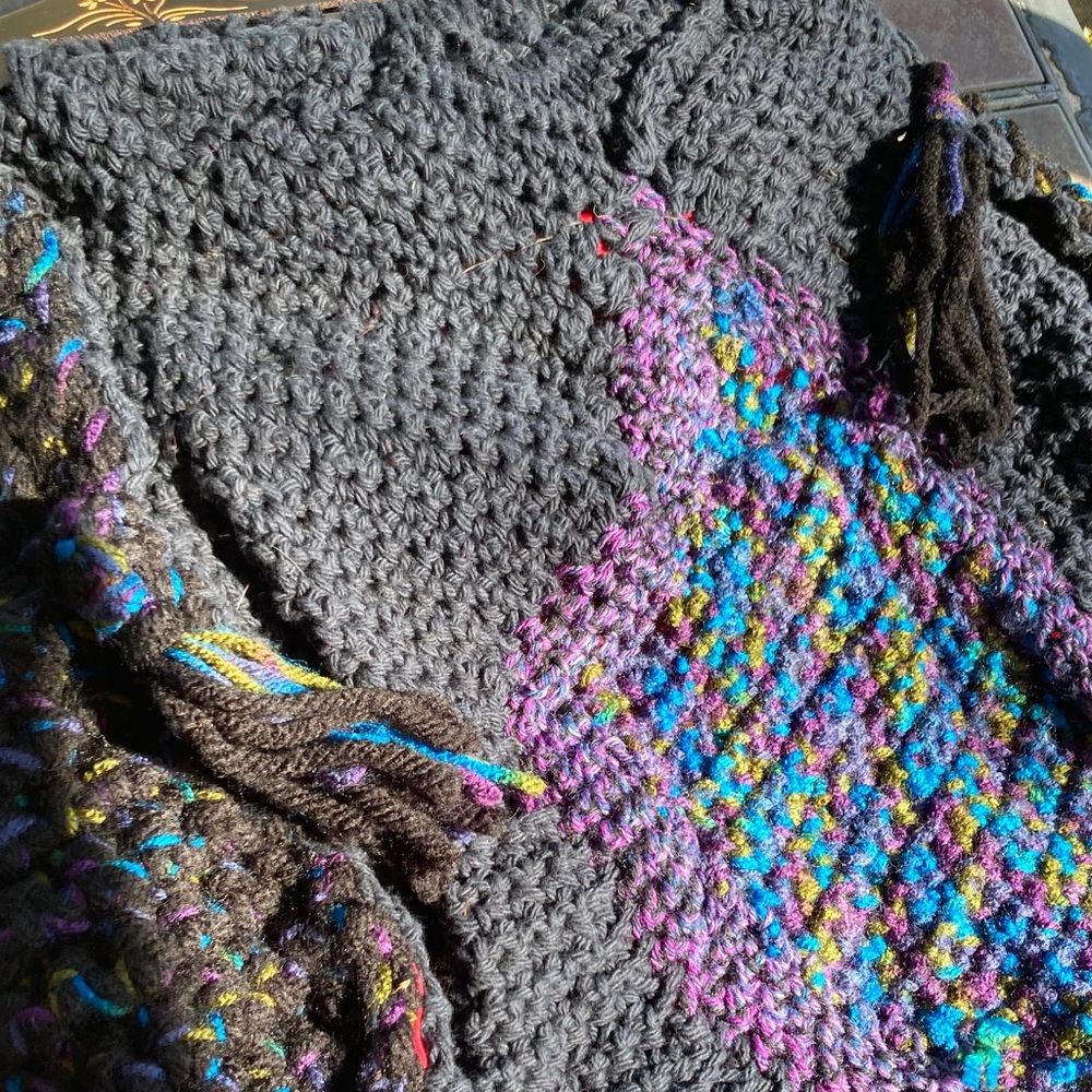 Handcrafted Black Crochet Tote with Multicolor Embroidery - Picture 9 of 12